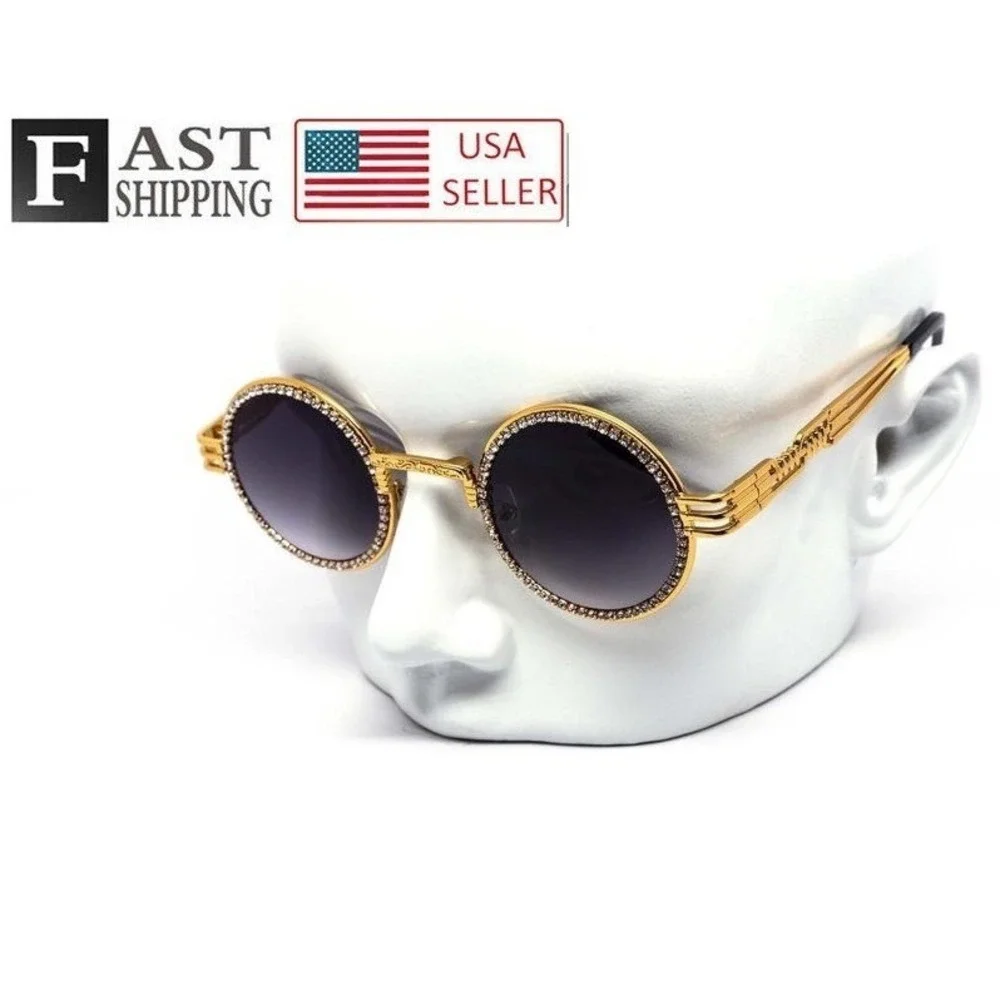 Rhinestone Sunglasses‎ Gold Frame UV400 Protection Fashion Shades Hip Hop Style